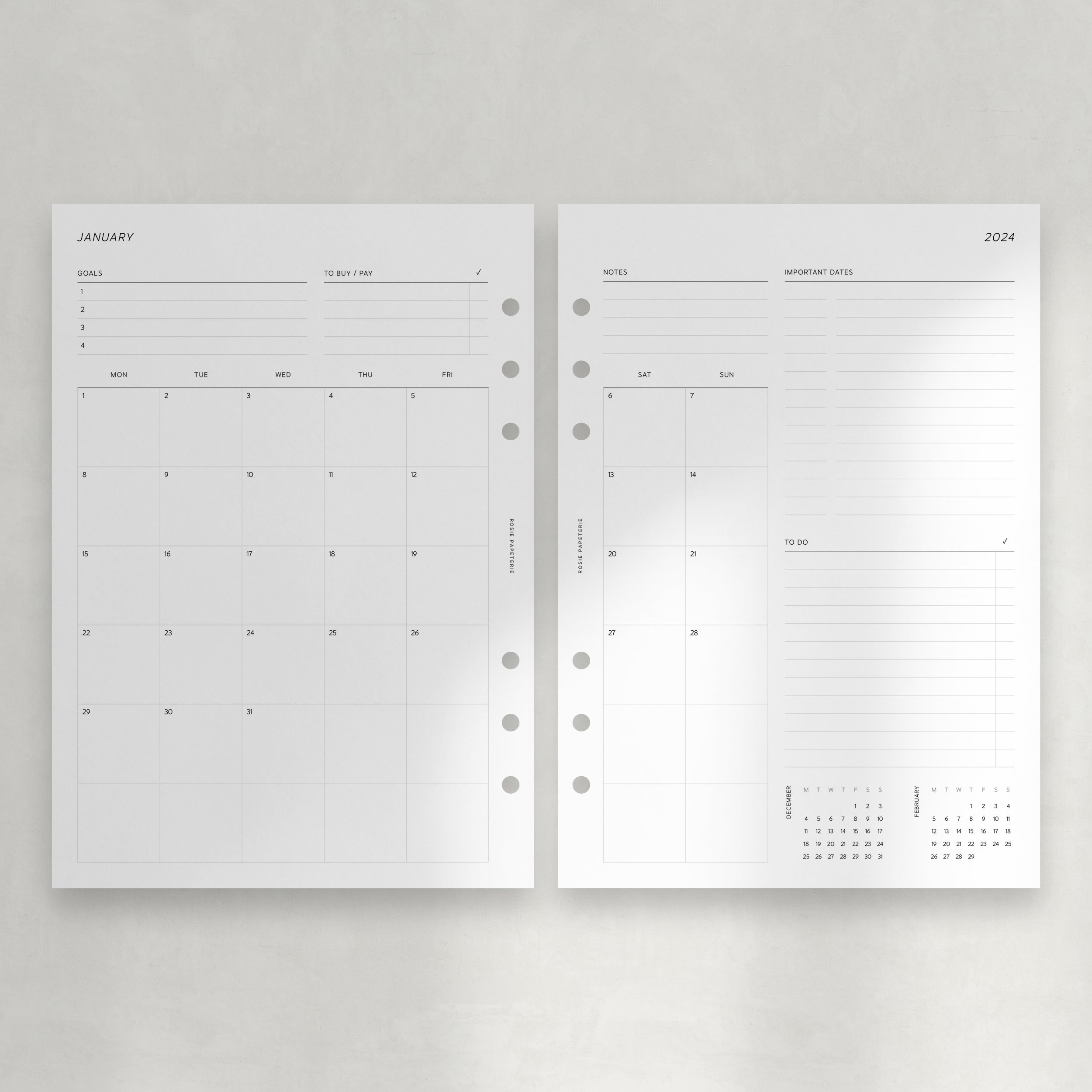 Agenda mensuel : Recharge pour Agenda et Cahier personnalisés A4