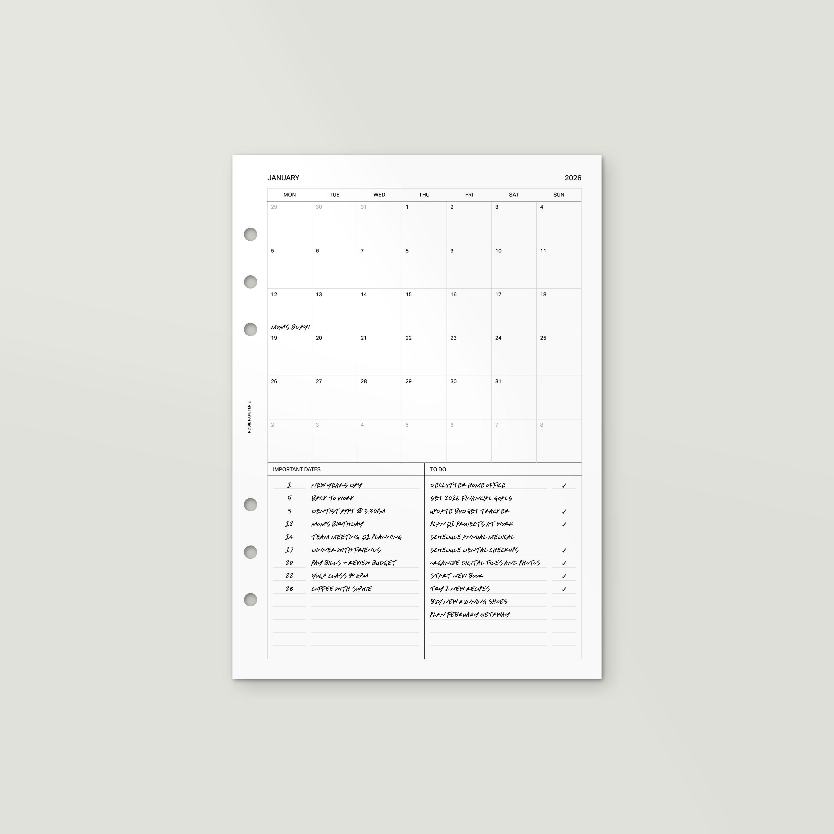 2026 Month on 1 Page - PDF