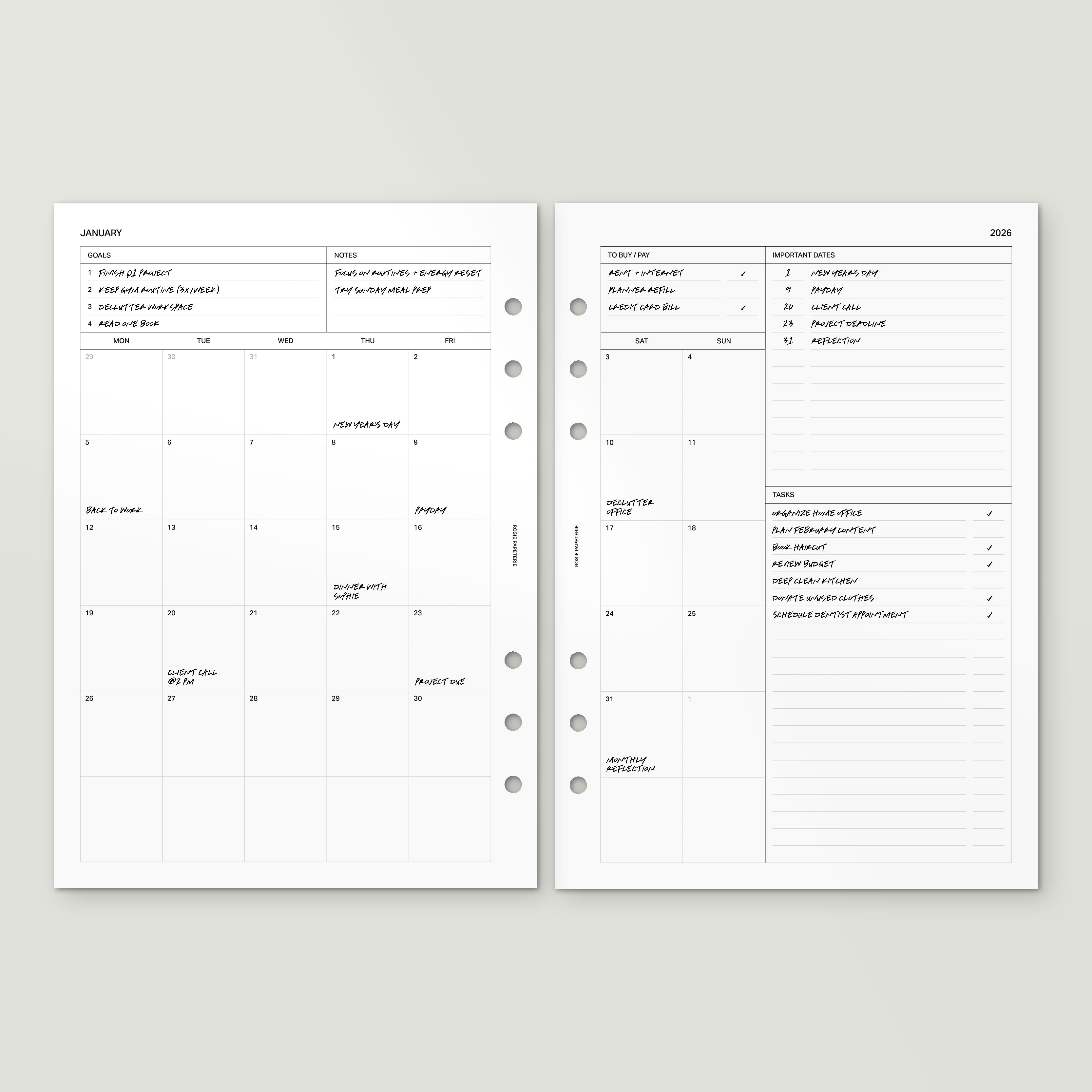2026 Month on 2 Pages - PDF