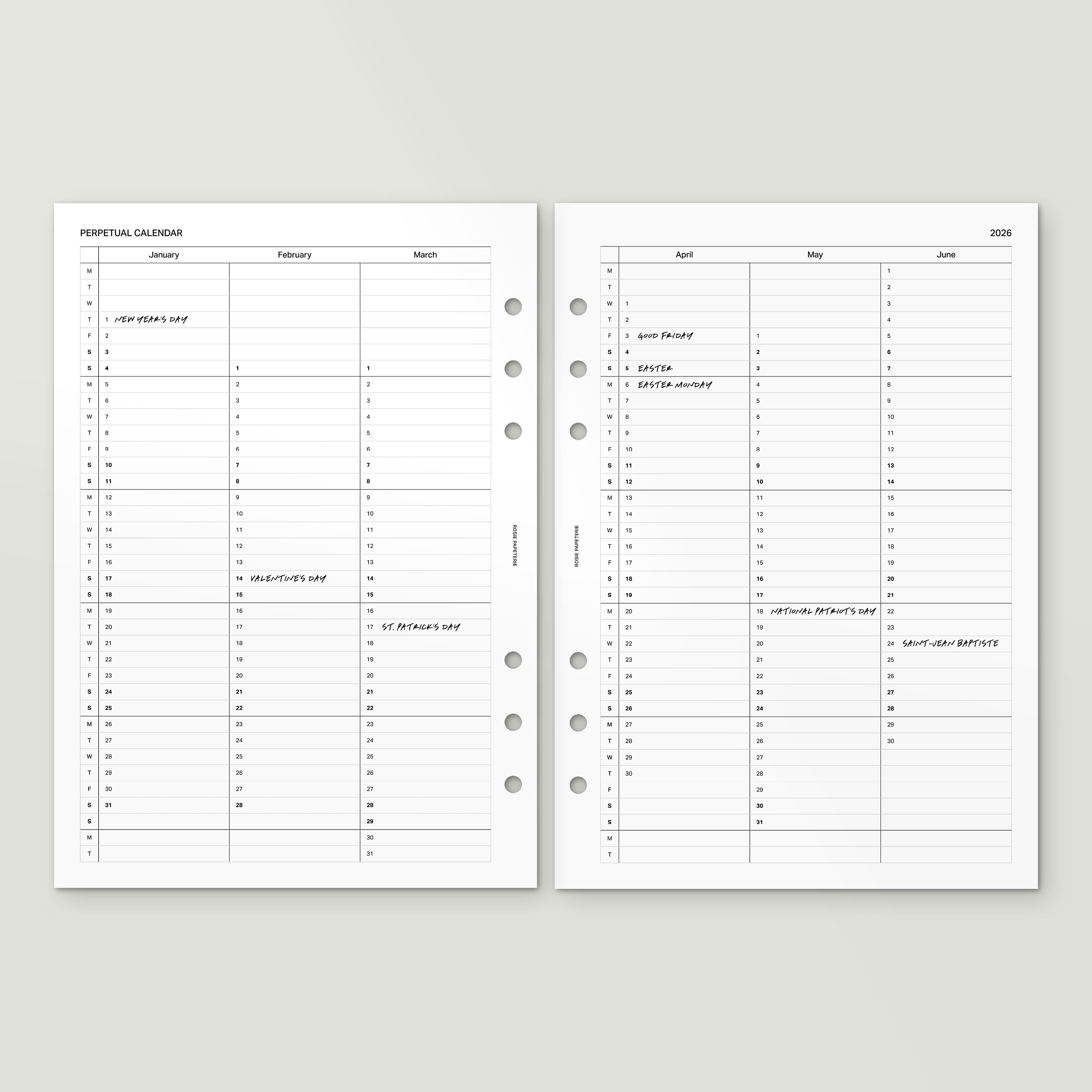 2026 Perpetual Calendar - PDF