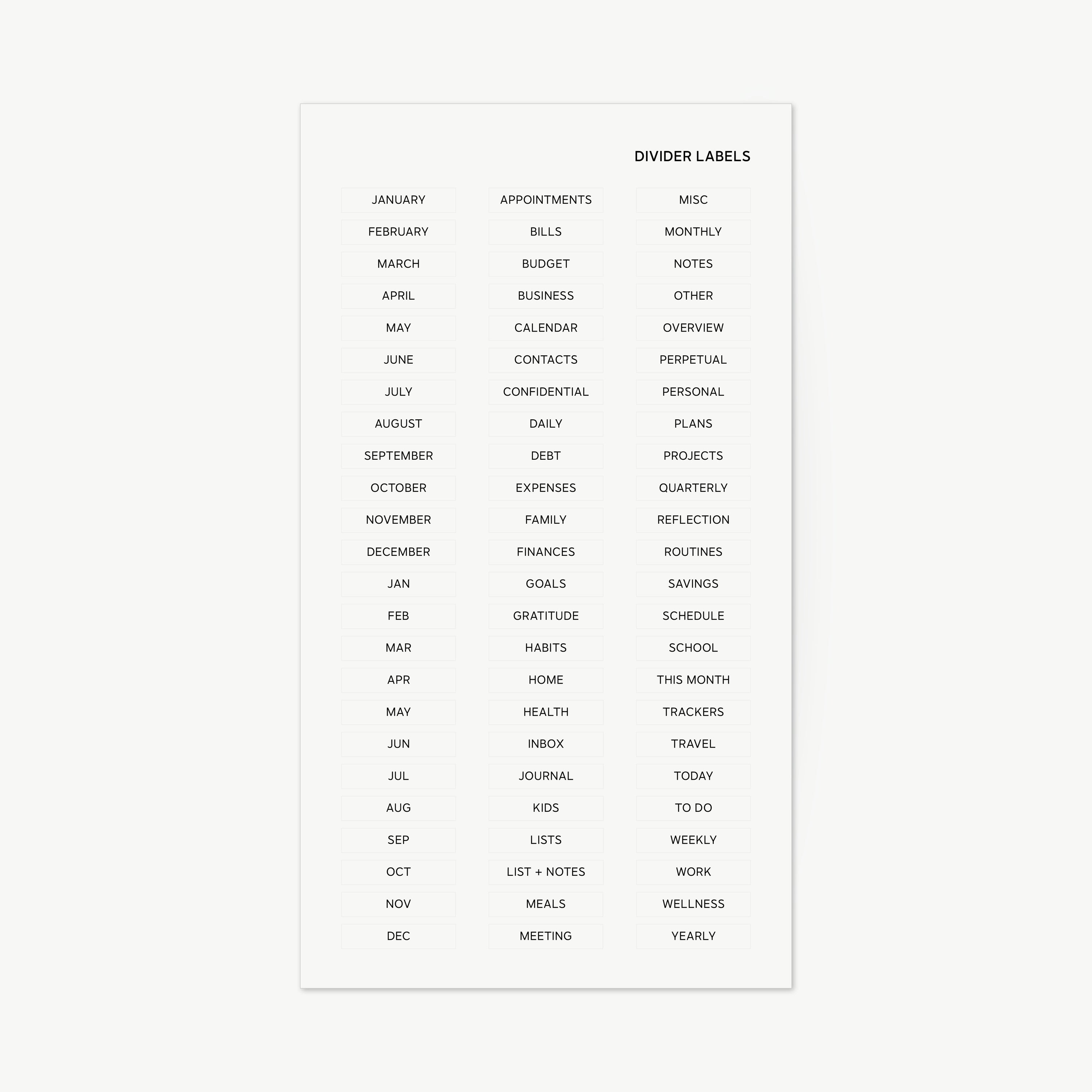 Étiquettes de Séparateurs