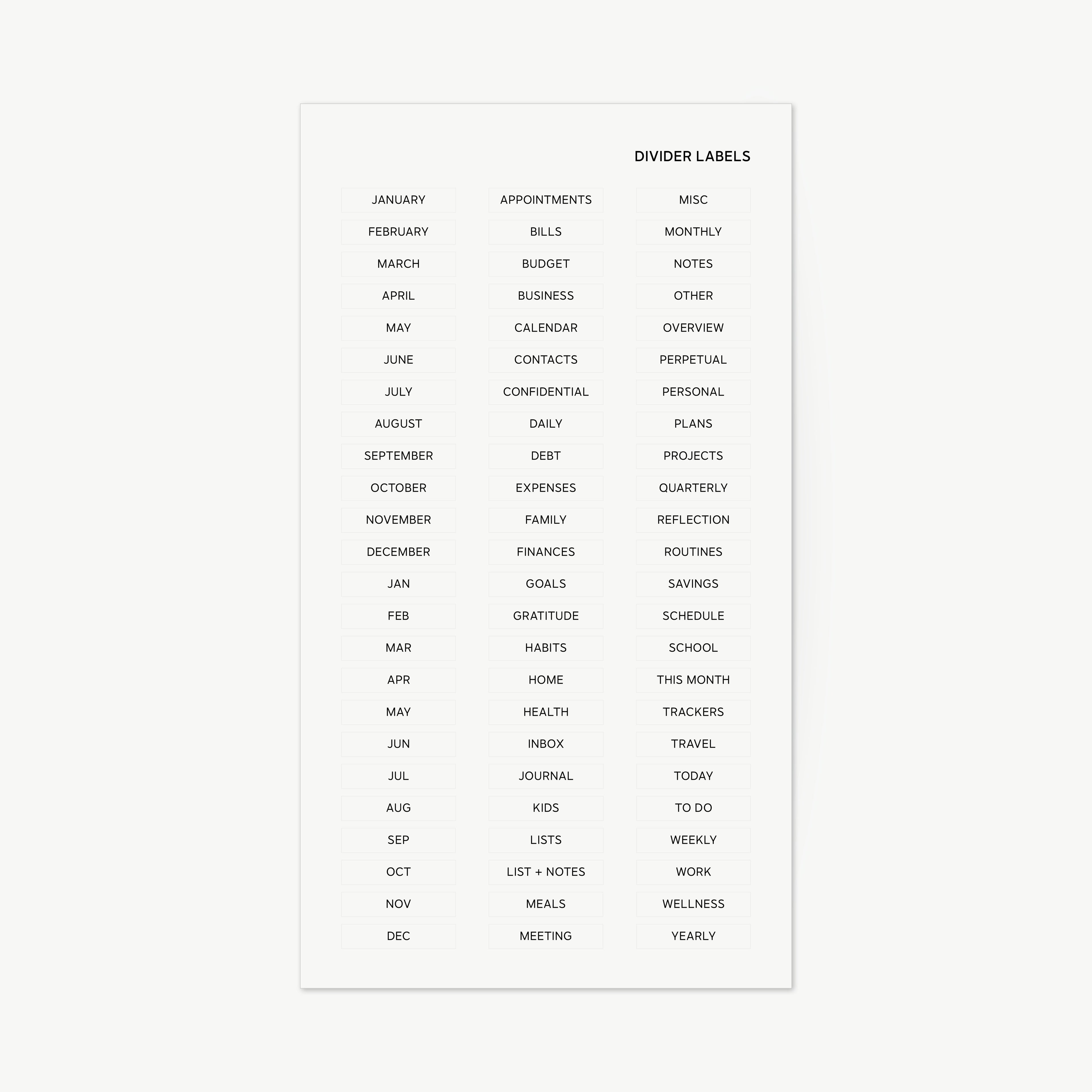 divider labels